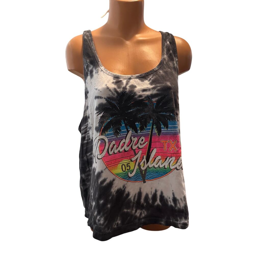 Dreamsicle Padre Island TX Black Tie Dye Racerback Tank Top Size Large